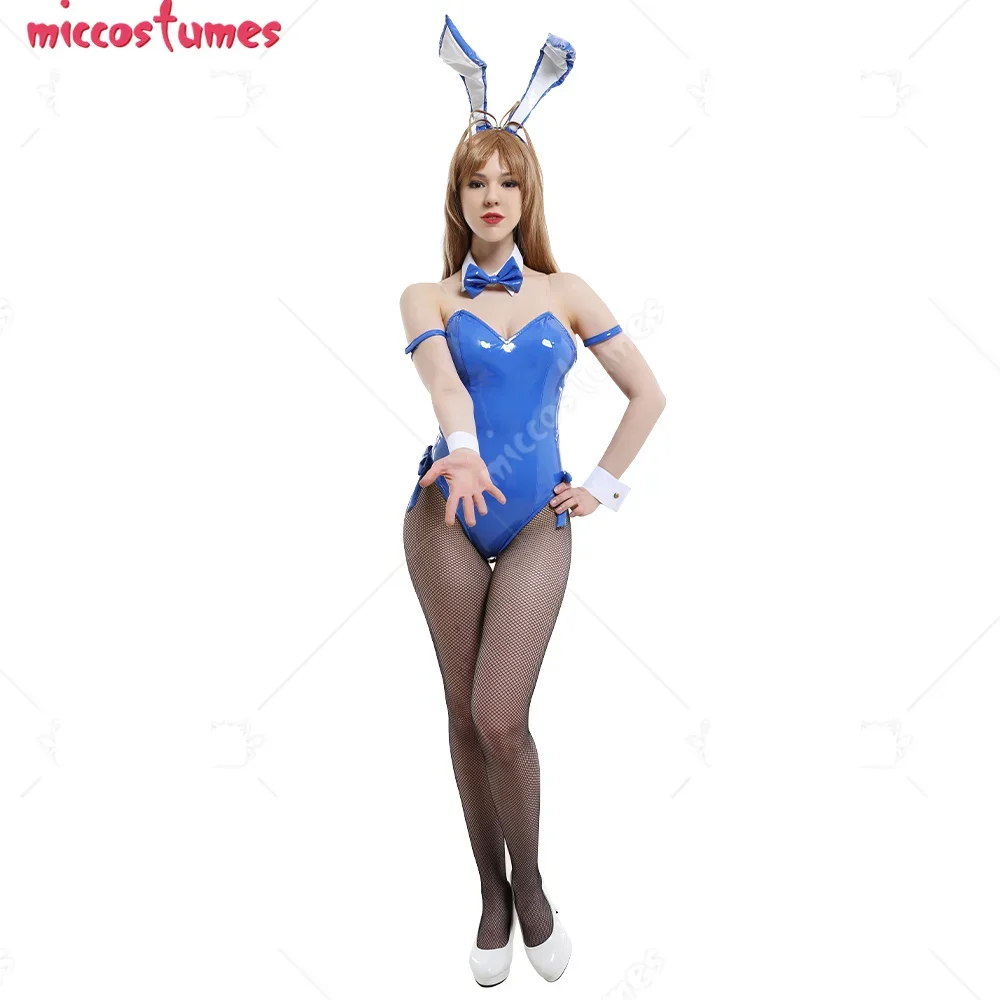 Bunny Girl One-Piece Leather Bodysuit Jumpsuit Cosplay Costume Outfits with Bunny Ear Hair Band and Collar