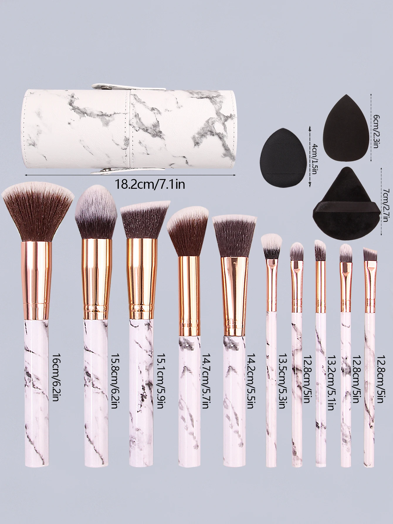 Pincéis De Maquiagem De Mármore Com Esponja De Beleza, Pincéis De Fundação Sintética Premium, Ferramentas De Mistura De Beleza, Caixa