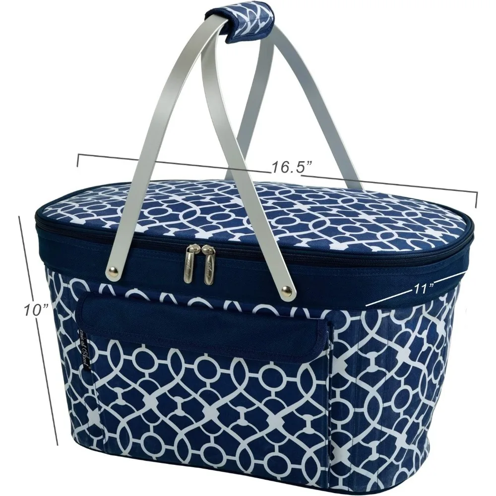 Patented Insulated Folding Picnic Basket Cooler- Designed & Quality Approved in the USA