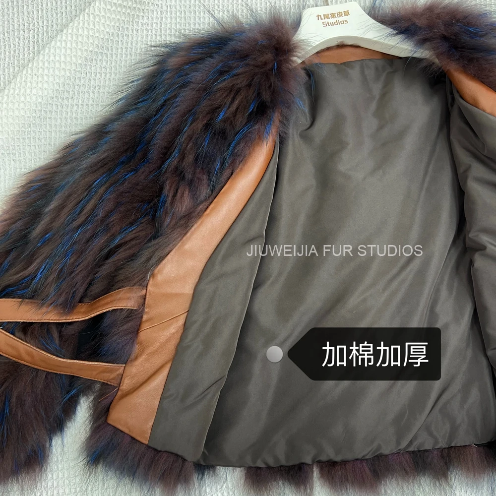 2026 Winter New Fur Strip Sewed Together Short Style Thin Raccoon Fur Fox Fur Coat Young Women's Coat