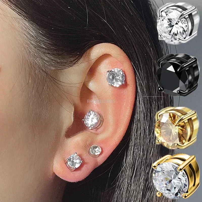 

1 Pair Crystal Strong Magnetic Ear Stud Easy Use Clip Earrings for Women Men Punk Round Zircon Earrings Non Piercing Jewelry