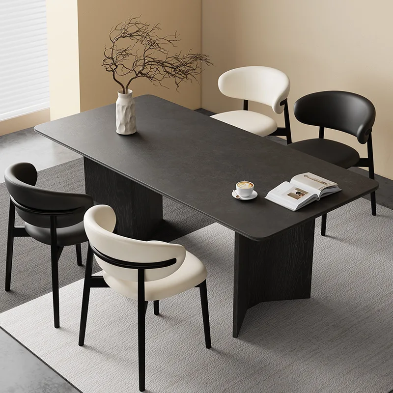

Retro solid wood dining table and chair combination chair Delifeng rock slab medium and ancient style home high-end sense Intern