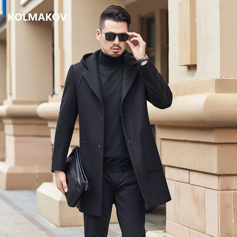 

2024 new arrival Winter mens hoooded Double sided wool coat casual woolen over high quality single-breasted trench men