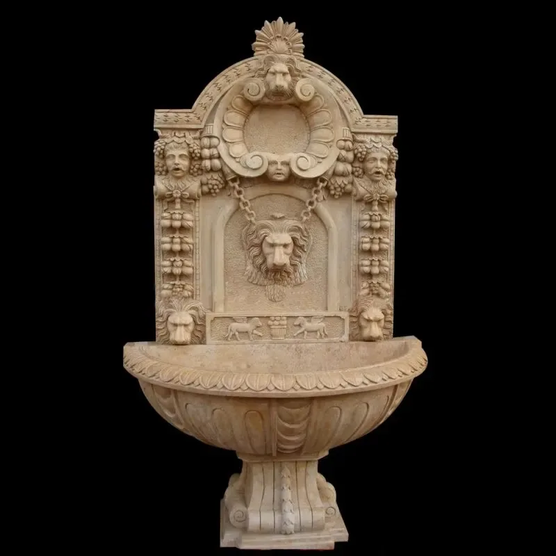 custom stone fountain lion head garden marble feature wall-mounted fountain