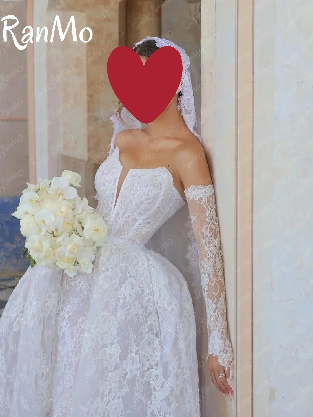 Ranmo 2025 절묘한 라인 웨딩 드레스 긴 소매 레이스 아가 라인 신부 가운 채플 맞춤형 Vestidos De Novia