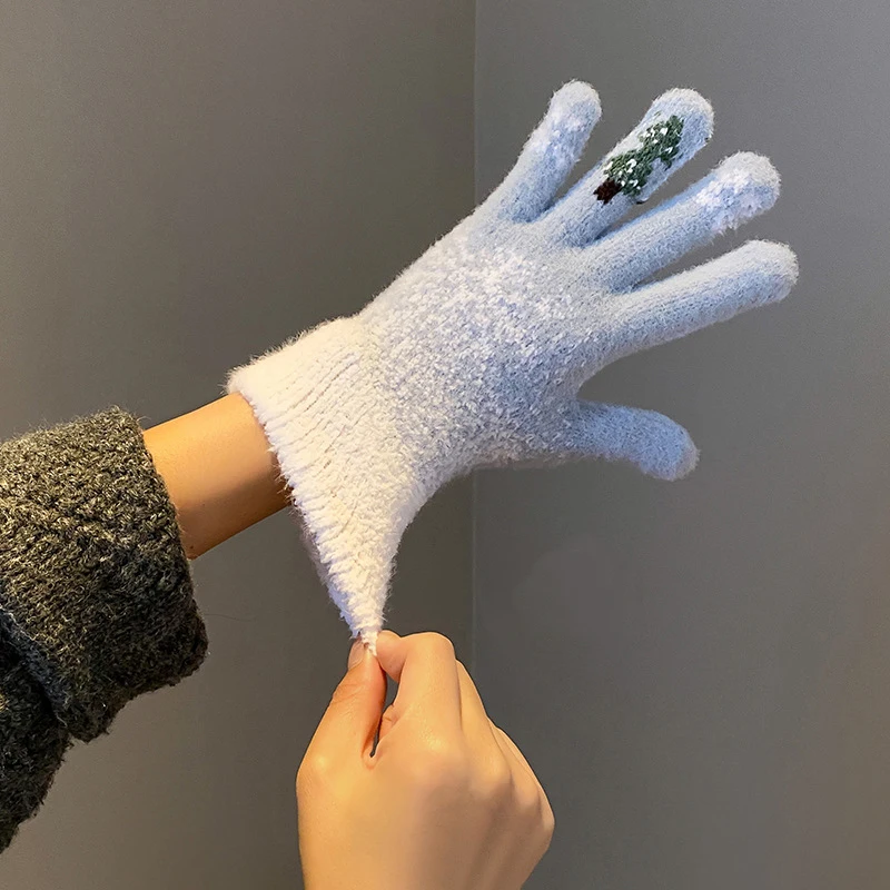 قفازات نسائية دافئة لفصل الشتاء شاشة تعمل باللمس بالإضافة إلى قفازات مخملية سميكة مقاومة للبرودة ودافئة من الصوف المحبوك بدون أصابع قفازات
