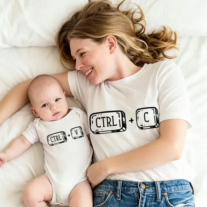 Ctrl C Ctrl V Mama und ich Familien-Matching-Outfits Lustige Copy-Paste-T-Shirts aus weicher Baumwolle für Vater, Mutter, Kinder und Babys – Detail 3