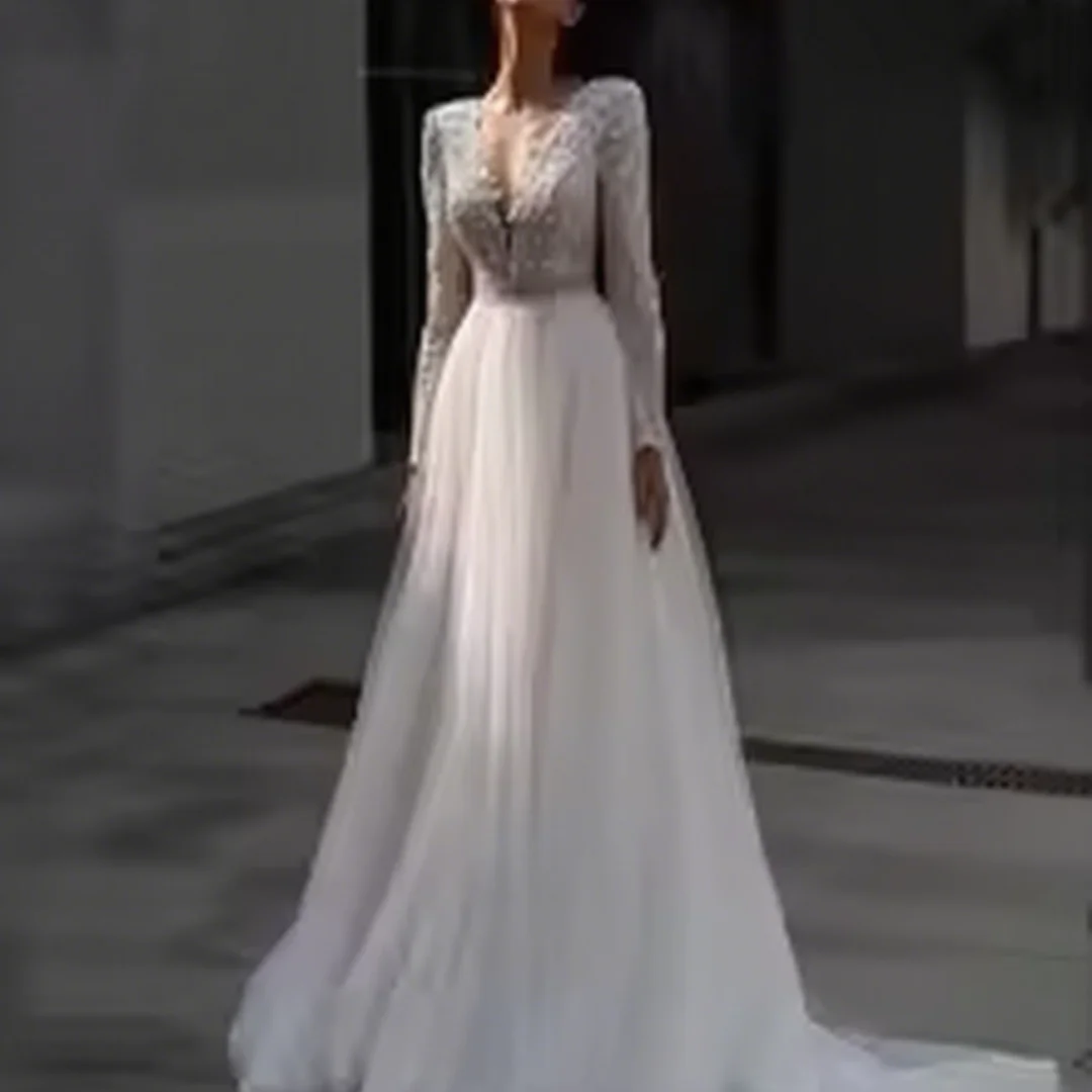 

Свадебные платья в стиле бохо по индивидуальному заказу, блестящее платье невесты с длинными рукавами, тюлевые трапециевидные аппликации, свадебные вечерние платья для выпускного вечера