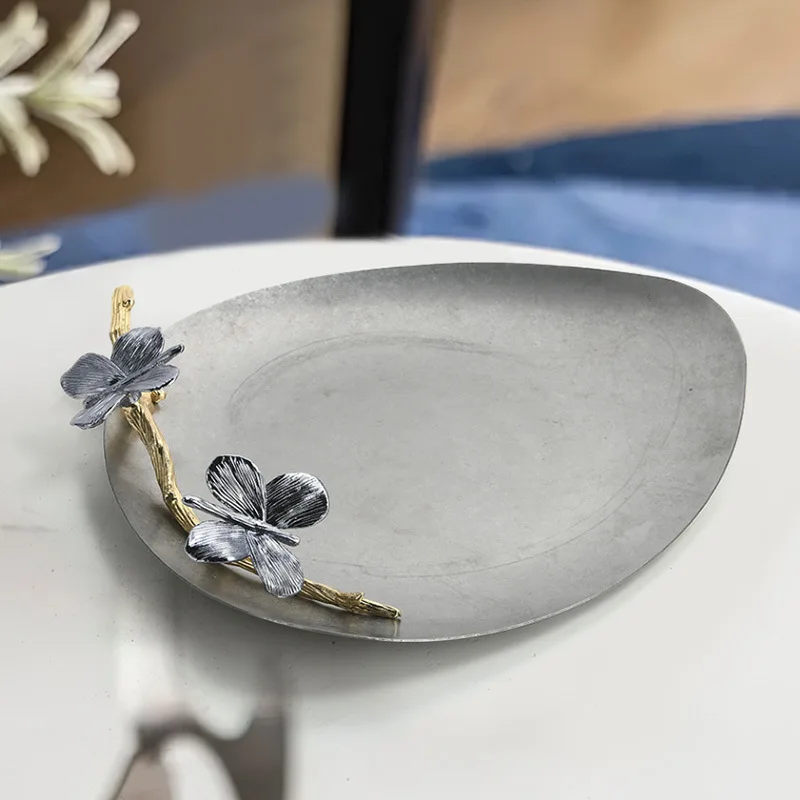 

Zml modern creative stainless steel fruit plate dish living room coffee table home metal ornament