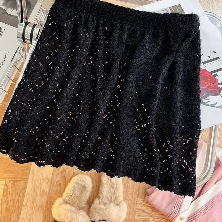 

plus Size Lace Half Skirt Autumn Winter Women's Inner Wear Layering Fake Hemline Bodycon Skirt High Waist Short Skirt