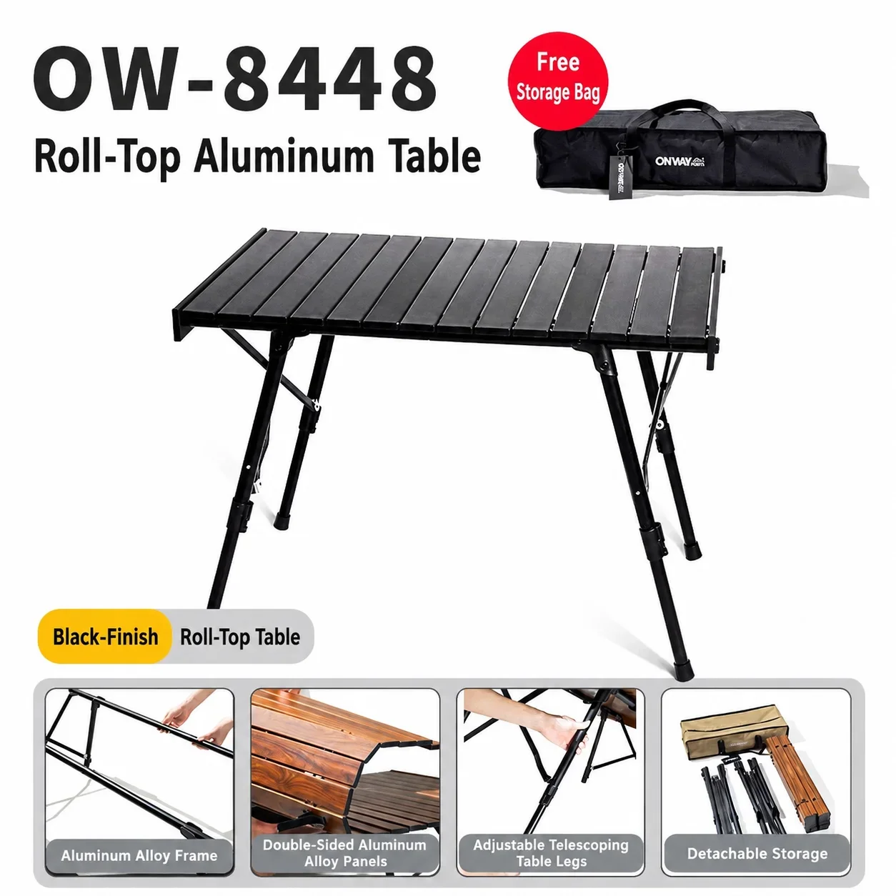 Onway Sports Adjustable Aluminum Roll-Top Camping Tables and Chair Set Options
