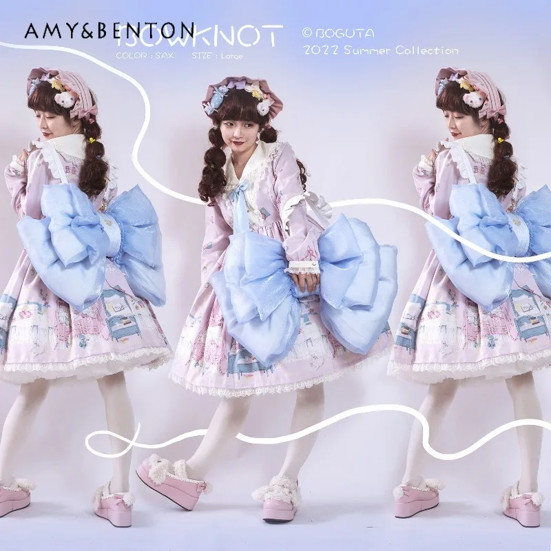 الأصلي فتاة نمط الحلو القوس الكبير على ظهره لطيف الأورجانزا حقيبة كروسبودي انفصال حزام الكتف لوليتا حقيبة كتف مفردة حمل