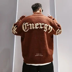 Half-Zip Mens Chicano Sweater Autumn And Winter Large Size American Fashion Casual Retro Loose Printed Trendy Knitted Sweatshirt