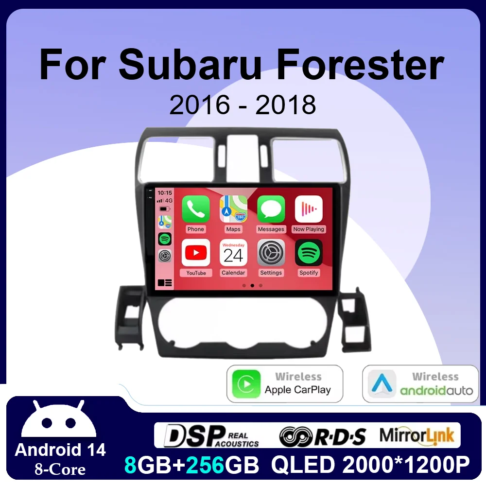 Android 14 For Subaru Forester 4 SJ 2015 - 2018 2K QLED Android Car Radio Multimedia Video Player GPS AI Voice CarPlay 4G Stereo