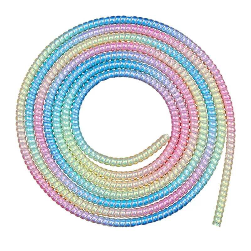 New 1.4M Laser Color TPU Spiral USB Charging Cable Protector for iPhone Samsung Huawei Earphone Cord Line Anti-break Protection