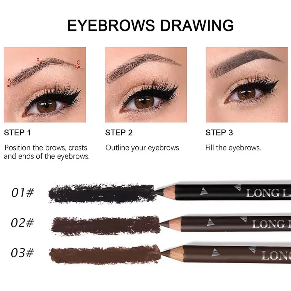 6/12Pcs Augenbraue Bleistift Wasserdicht Professionelle Frauen Augen Make-Up Stift Einfache Farbe Natürliche Schwarz Braun Kosmetische Schönheit augenbraue Werkzeug – Detail 7