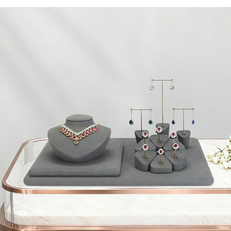 

Jewelry display rack, gray light luxury display props, earrings, necklaces, bracelets, rings jewelry display stands