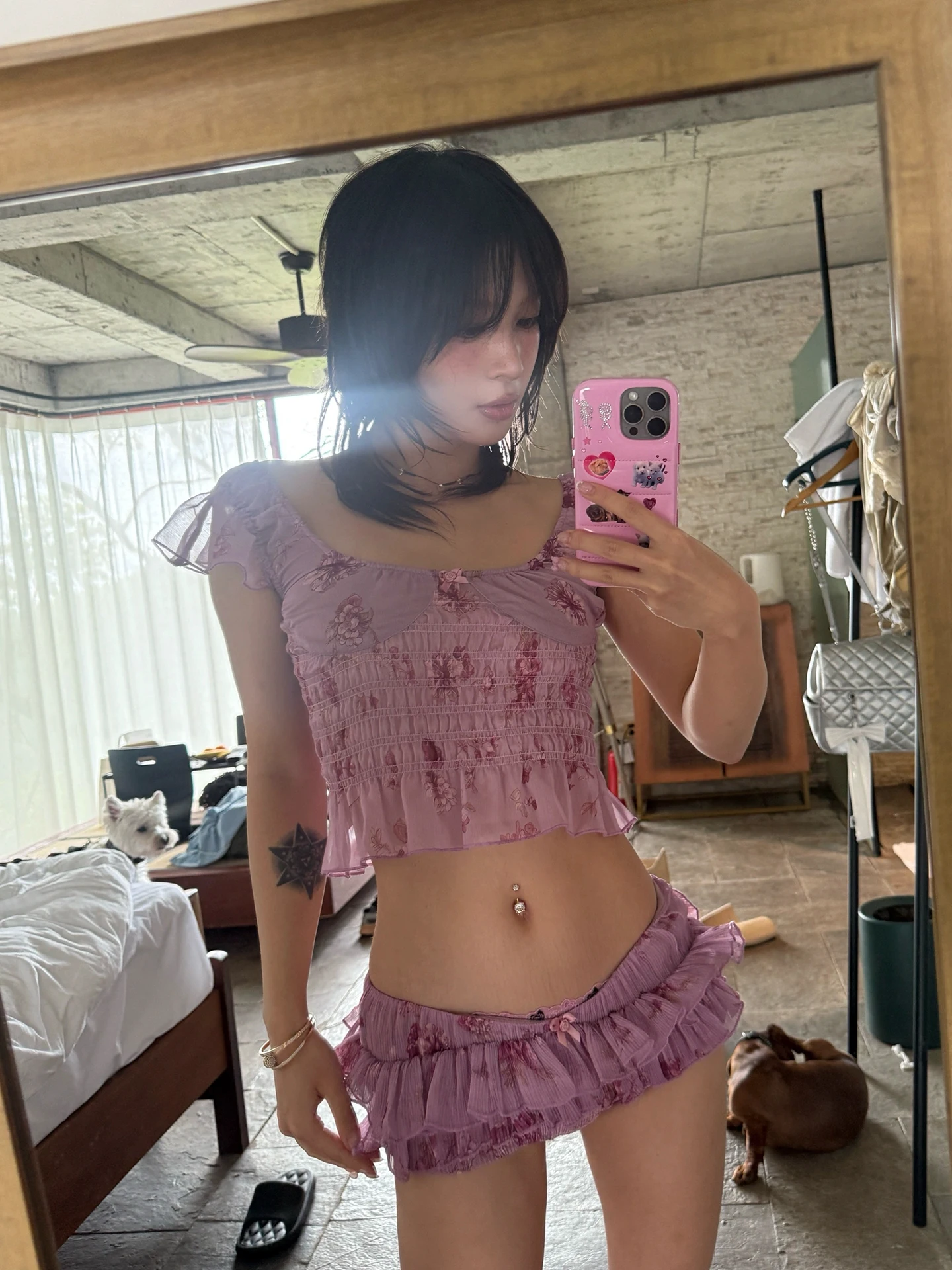 

XZY плюс размер, сексуальная плиссированная кепка с цветочным принтом, топ и брюки-шаровары с низкой талией, женский летний комплект Faion, корейский сле