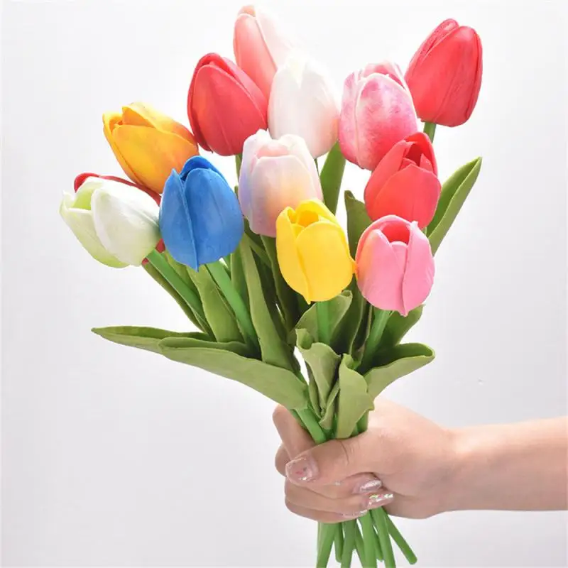 PU Tulip Real Touch Artificial Flowers Tulip Bouquet for Christmas Halloween Wedding Home Party Decoration Fake Flowers