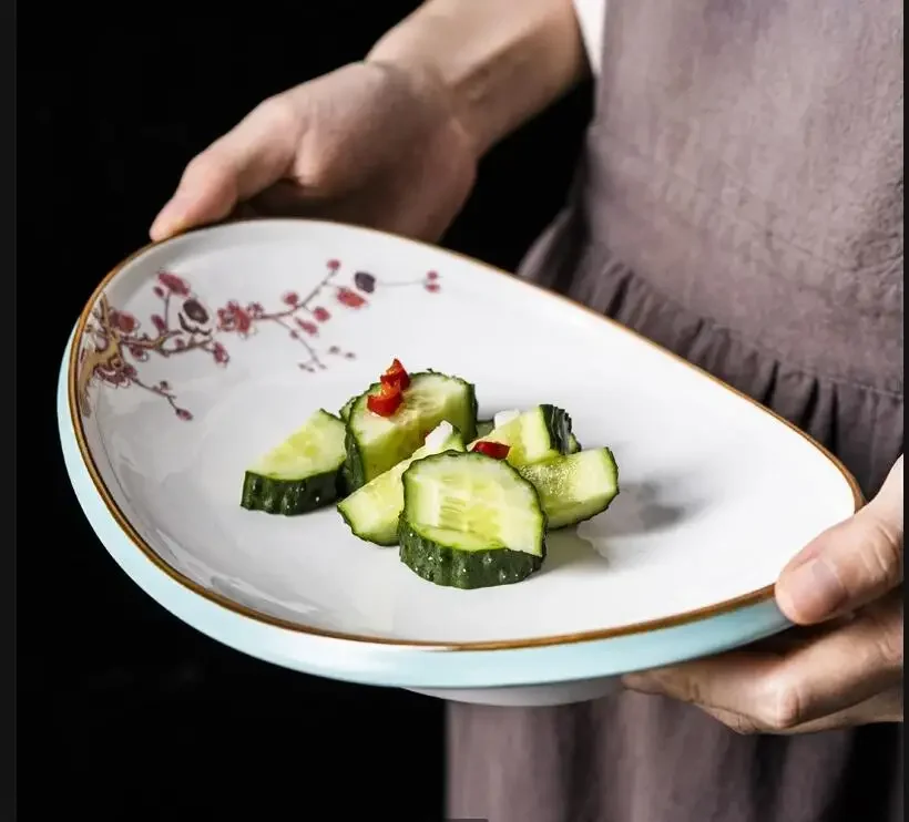 Oval Dinner Plate Restaurant Steak Bread Western Food Large Modern Style Home Kitchen Ceramic Tableware