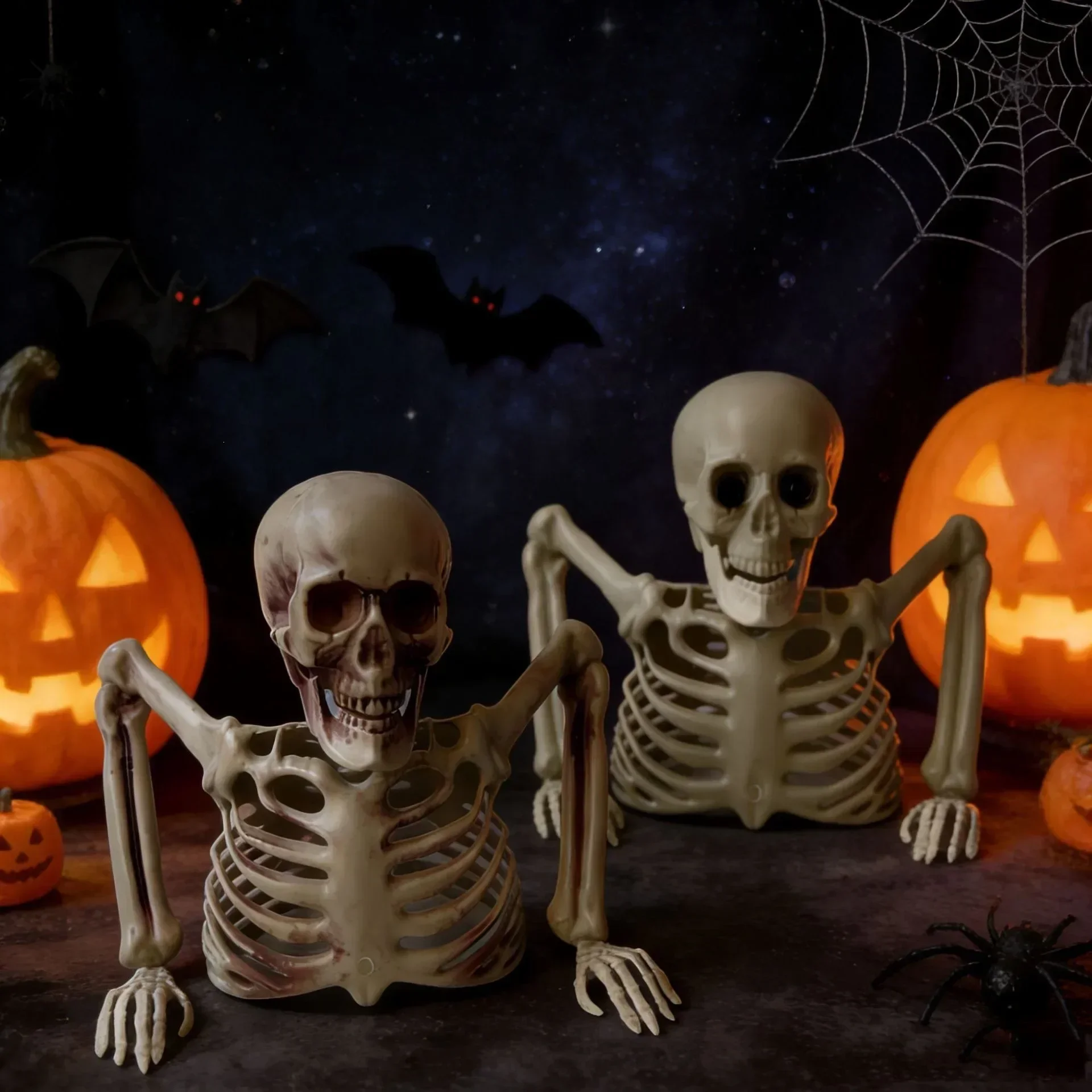 Horror Halb-Skelett-Ornament Halloween Gravierter Schädel Knochen Deko Grabmalerei Requisit Desktop Outdoor Party Deko Zubehör 2027 – Detail 2