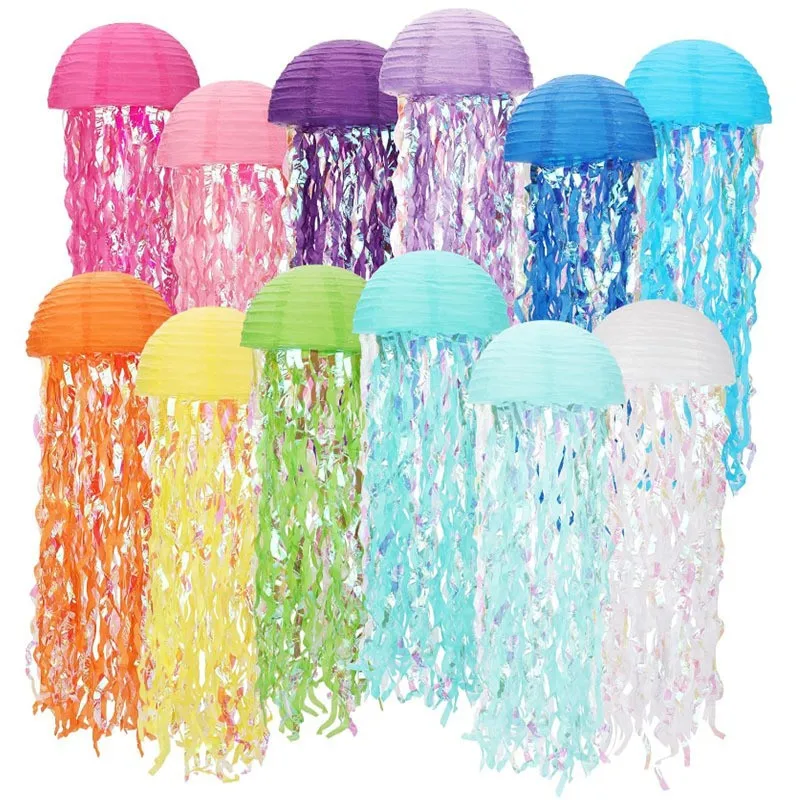 5/10 PCS Colorful Jellyfish Paper Lanterns, Theme Party Underwater Ocean Jellyfish Birthday Decoration