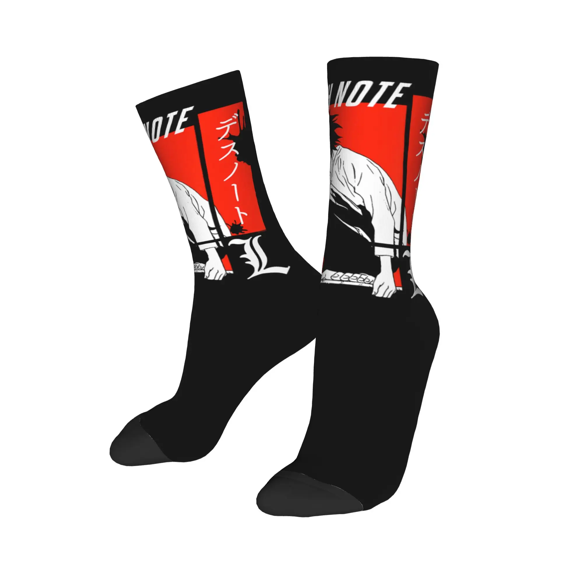 Death Note Retro Blocks L Anime Socks Men Polyester Fashion  Socks Hip Hop Spring Summer Autumn Winter Middle Tube Socks Gift