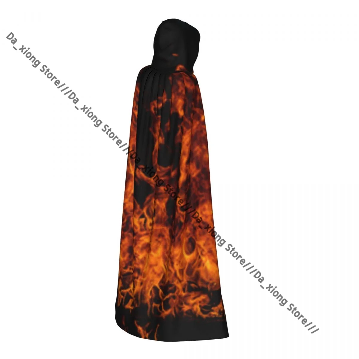 Unisex Halloween Cloak Fire Blaze Flames Cape Hooded Medieval Costume Witch Wicca Vampire