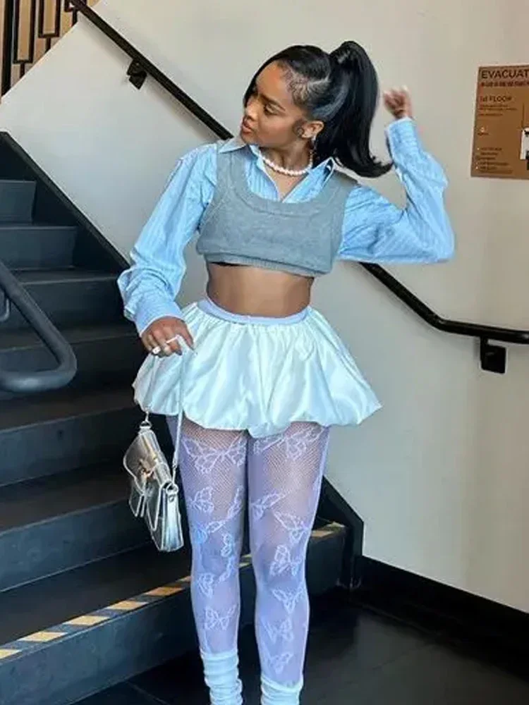 CPSYMYM 옷깃 싱글 브레스트 조끼 셔츠 여성 트렌드 니트 2 피스 세트 매칭 Wild Hipster streetwear 여름상의