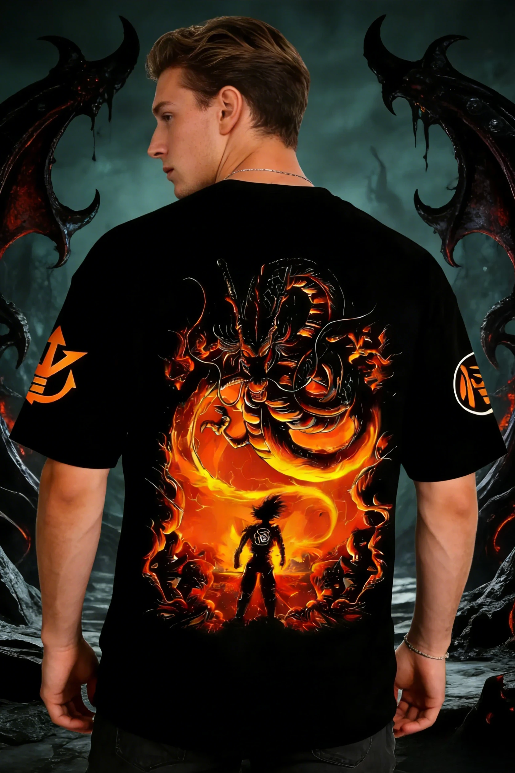 2026 Summer Dragon Ball Fire Shenron & Goku Vintage Anime T-shirt Men's Pure Cotton Casual Loose Sports Daily Top