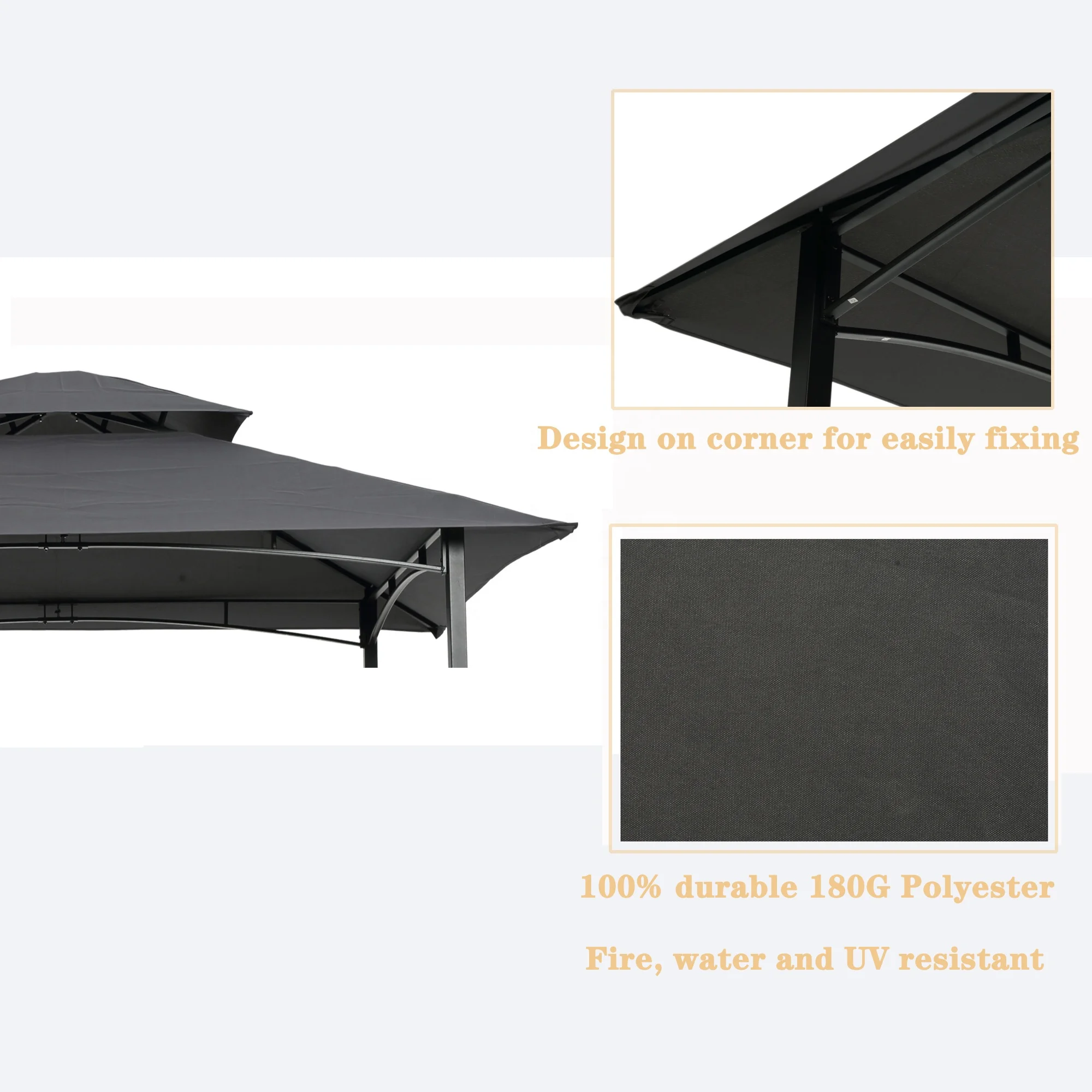 US Stock Double Tiered BBQ Tent Roof Top Cover Outdoor Grill Gazebo Replacement Canopy