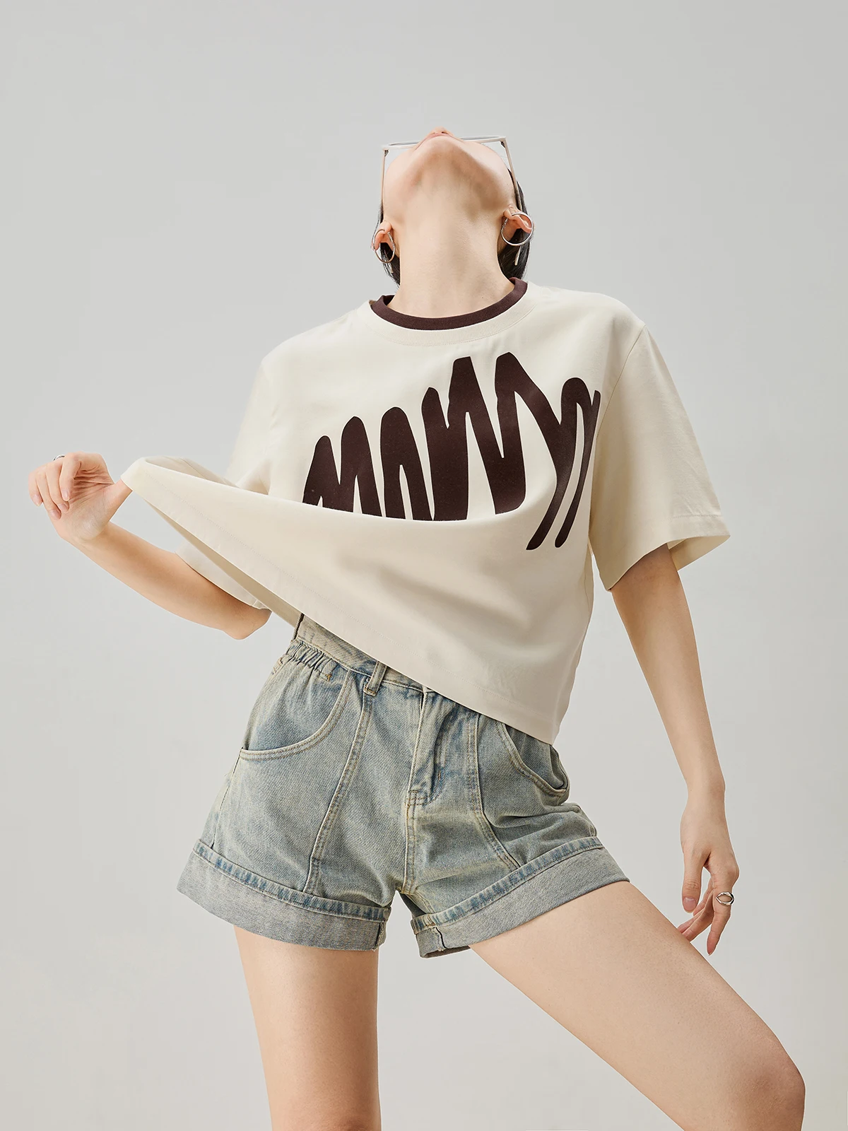 

Guuli Women's ort Sve T-irt fiti Print Color Blo round Ne ort Length Summer Beautiful Top Korean Sle Polye...