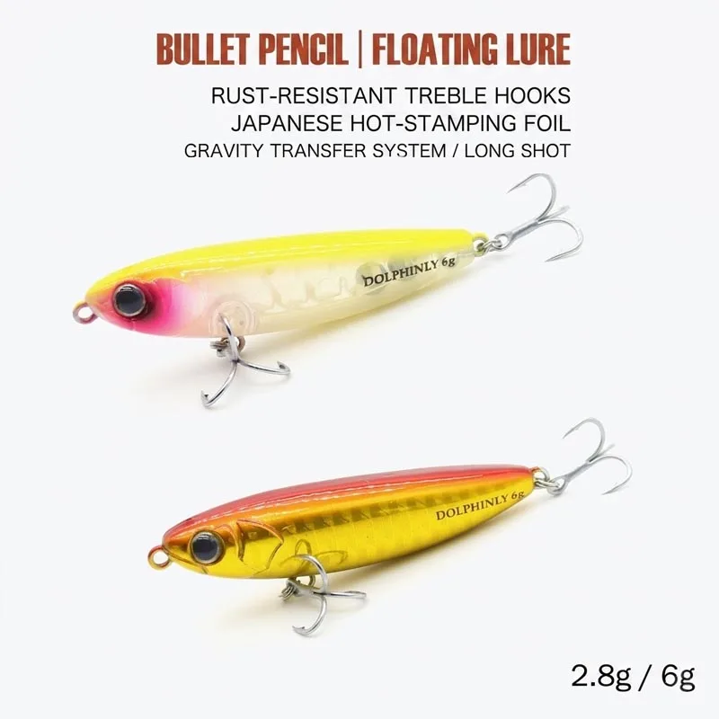 Iscas Artificiais Flutuantes Z-Walking Pencil para Pesca - 2.8g 6g Stickbaits de Transferência de Gravidade com Anzóis Triplos para Robalo