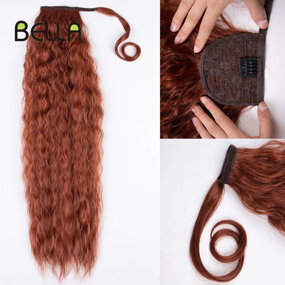 Bella-extensiones de cola de caballo de cabello rizado sintético para mujer, 30 pulgadas, Clip de cola de caballo larga y rizada, envoltura alrededor