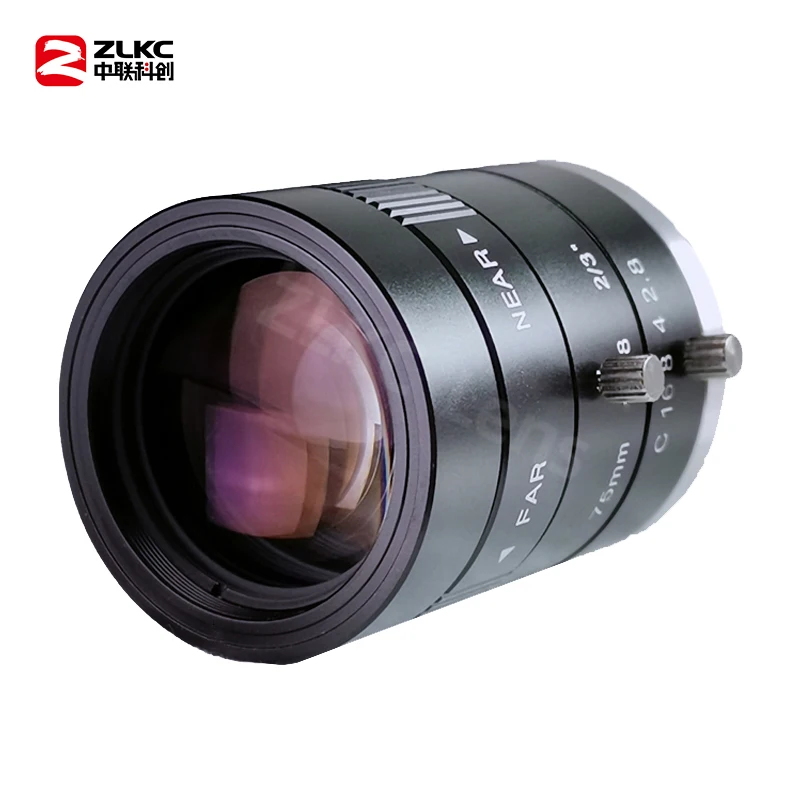 3.0ล้านพิกเซล C MOUNT 75มม. 2/3นิ้ว F2.8 Fa เครื่องมองเห็นเลนส์ทางยาวโฟกัสคงที่กล้องอุตสาหกรรม3MP เลนส์ CCTV ม่านตาแบบแมนนวล
