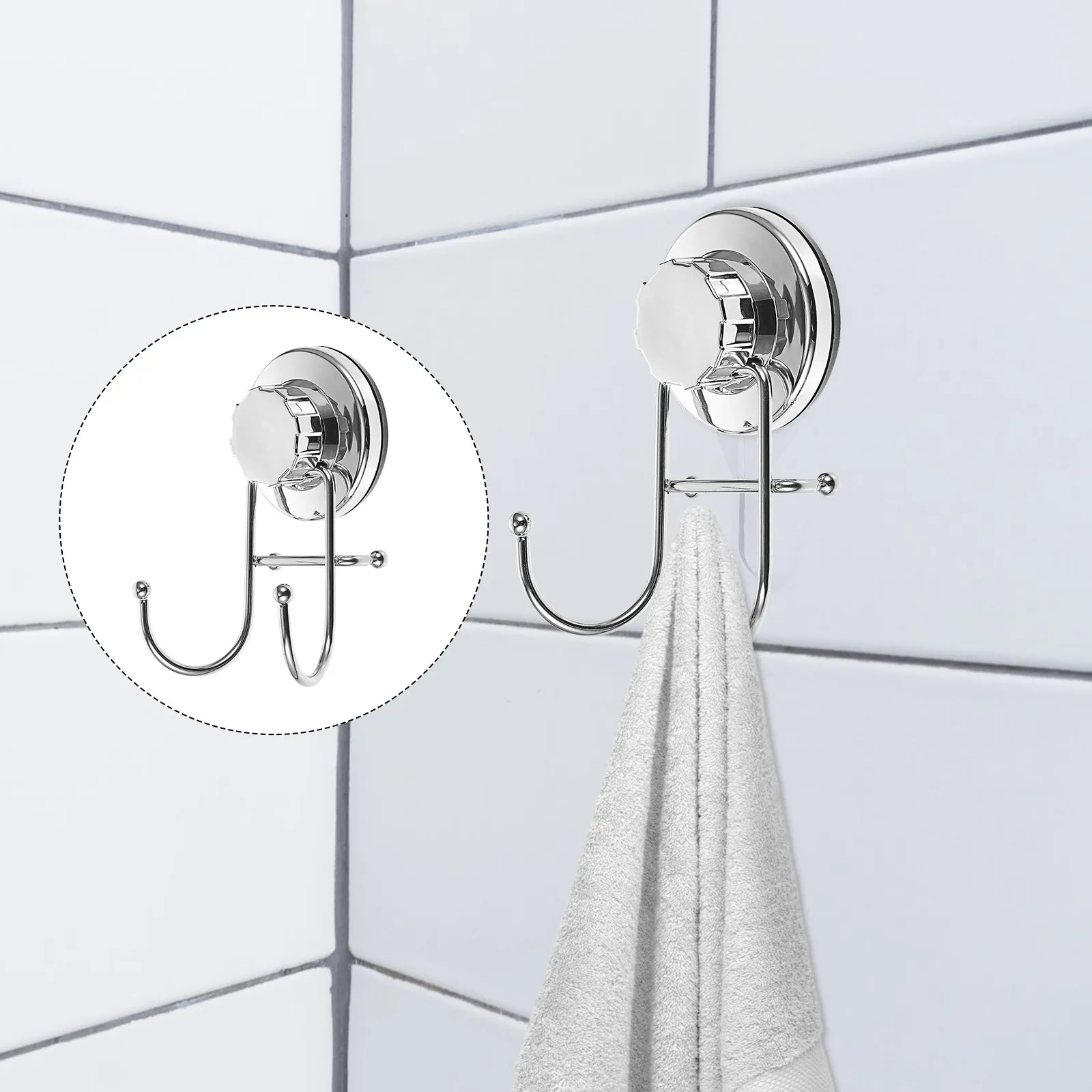 

Stainless Steel Double Suction Cup Hooks No Drill Wall Mount Hanging for Bath Towels Kitchen Utensils Reusable Vacuum Traceless