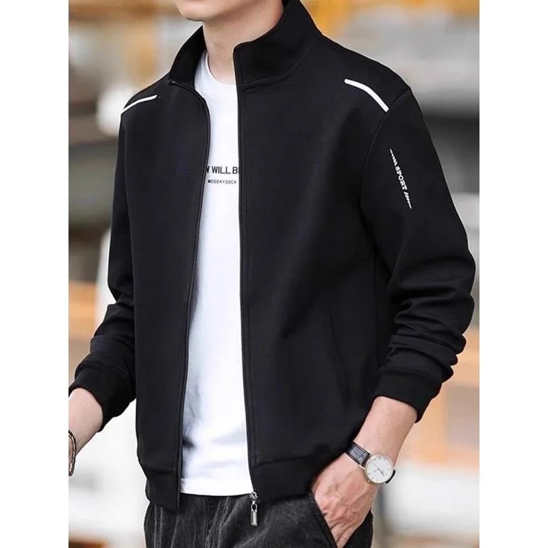 

Spring Autumn Men's Casual Jaet 2025 New plus Size High End Sport Loose Stand Collar Coat Polyester Long Sve Zipper Closure