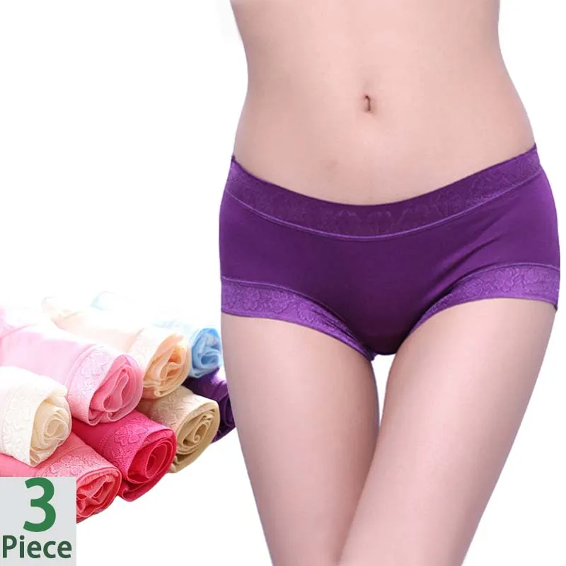 3Pcs Women\'s Underwear Panties Sexy Lace Thin Cotton Briefs Grils Seamless Underpants Plus Size Female Lingerie Panty For Women