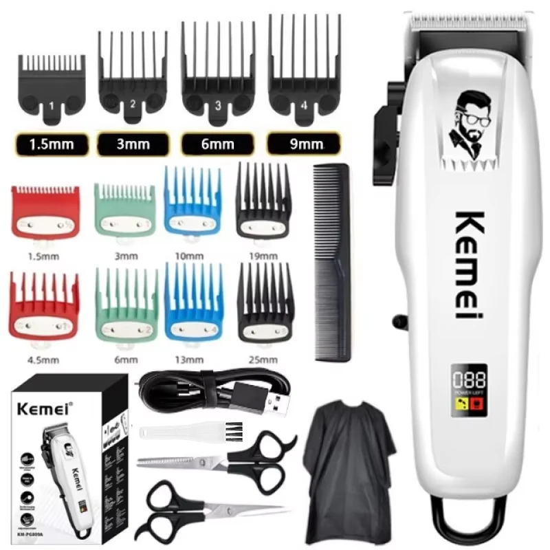 Kemei PG809A Adjustable Powerful Hair Clipper Barber Electric Hair Trimmer for Men Professional Cordless Htter with LED Display