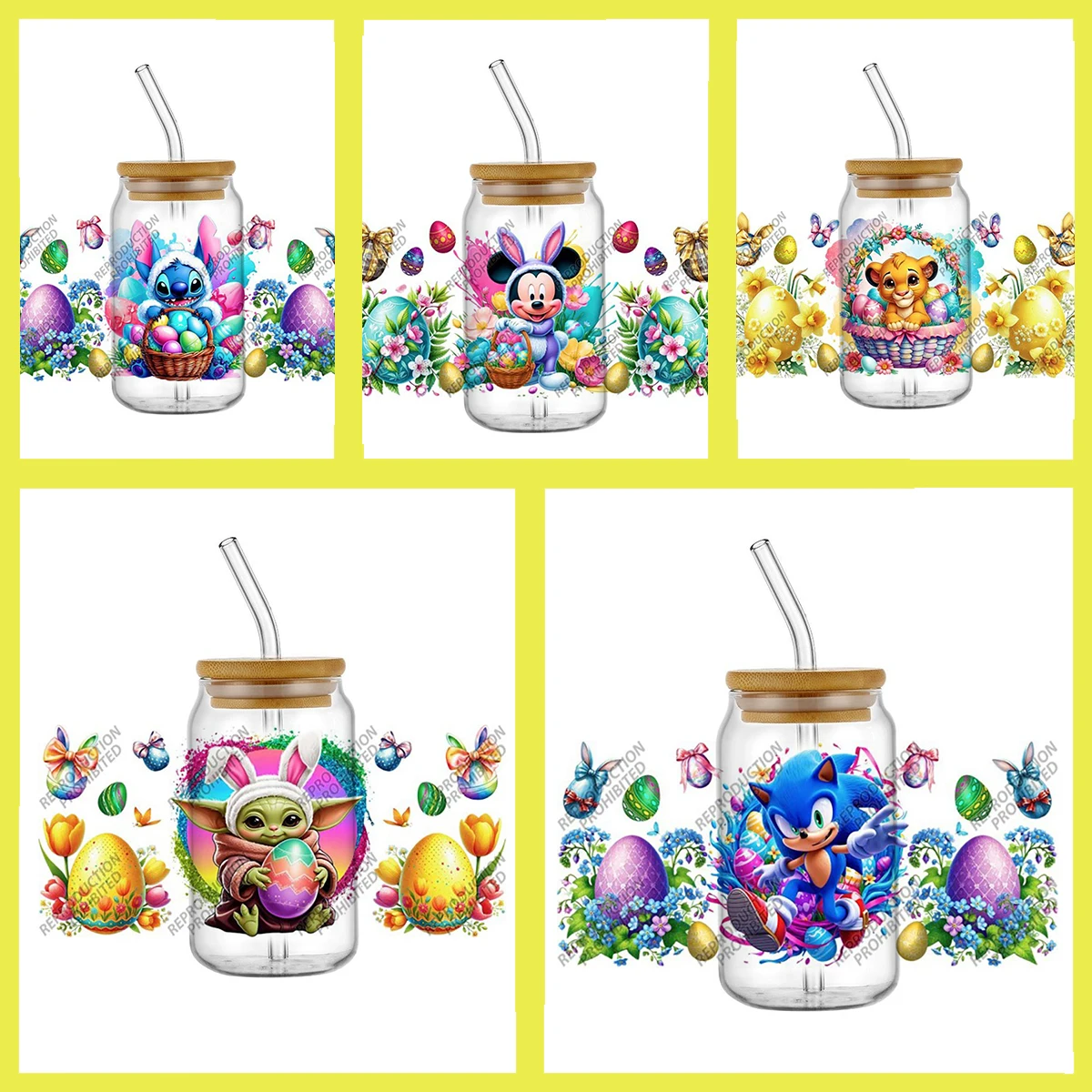 

Праздничные пасхальные украшения с милыми мультяшными наклейками-тумблерами: яркие мультяшные УФ-ДТФ наклейки для кружек