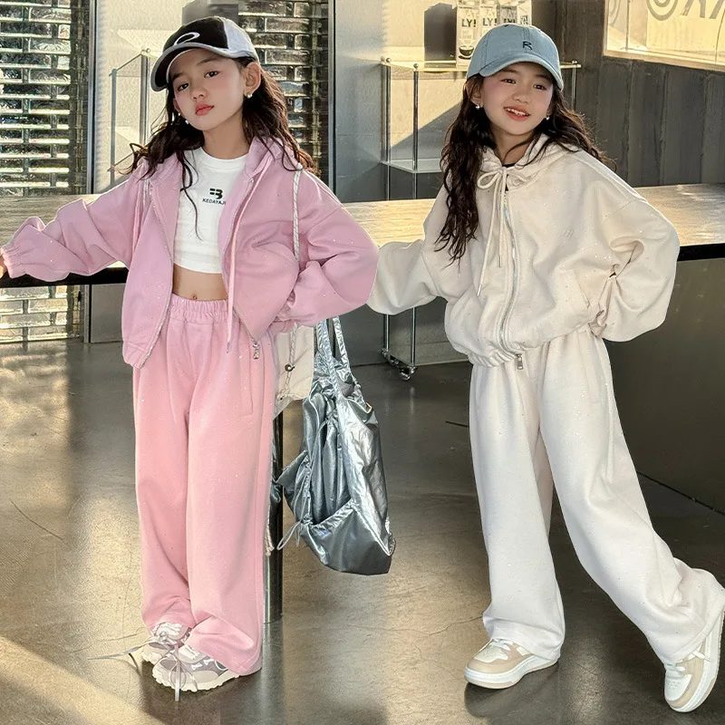 Mädchen Sport Anzug Neue Frühling Herbst kinder Kleidung Gestrickte Kapuze Sport hemd Jacke Und Casual Jogginghose zwei-stück set