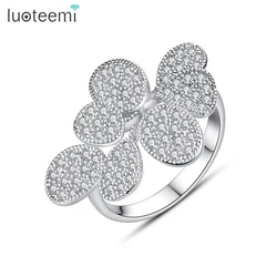 LUOTEEMI Elegant CZ Flower Ring For Women Luxury Lady Cubic Zirconia Paved Resizable Open Finger Rings Party Jewelry Pierscionek