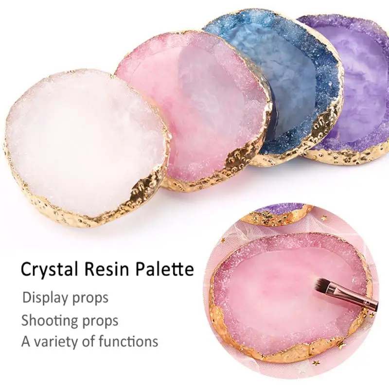 Wholesale Round Resin Nail Art Painting Gel Palette Golden Edge Polish Agate Plate Nail Gel Polish Mixing Color Display Holder