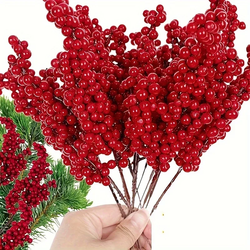 1/3/12PCS Set of Bright Red Artificial Christmas Tree Decoration Berries - DIY Holiday Decoration