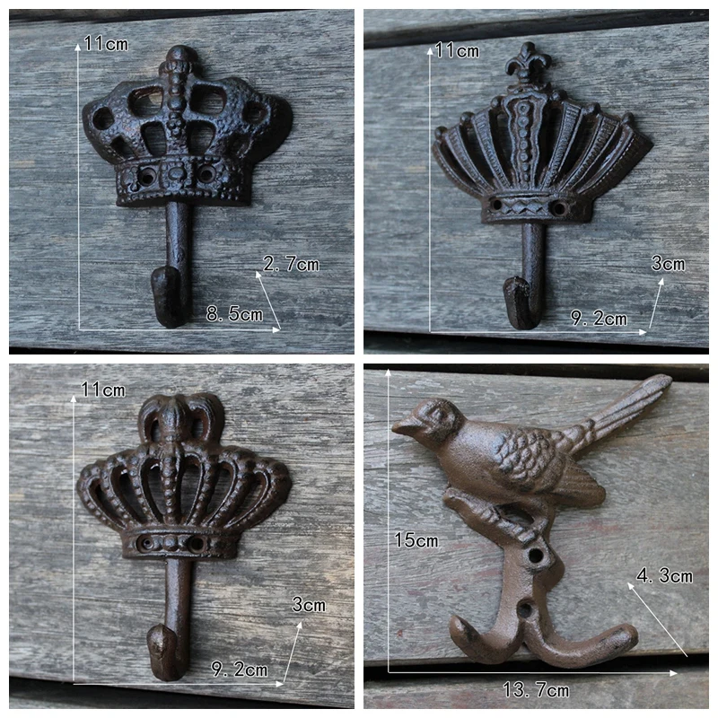 1pcs European crown retro cast iron forged coat hook coat decoration wall decoration outdoor home metope decoration accessories