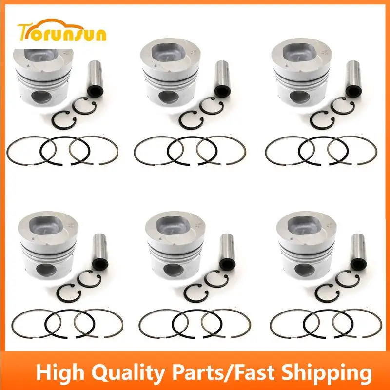 New 6 Sets STD Piston Kit With Ring 1-12111-345-0 Fit For Isuzu 6BF1 Engine 105MM