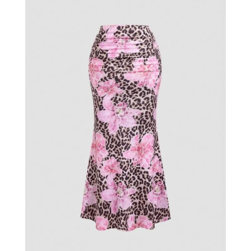 Falda plisada acampanada para mujer, faldas ceñidas fruncidas elegantes con estampado de flores Vintage, falda larga para vacaciones y ocio para primavera y otoño 2025