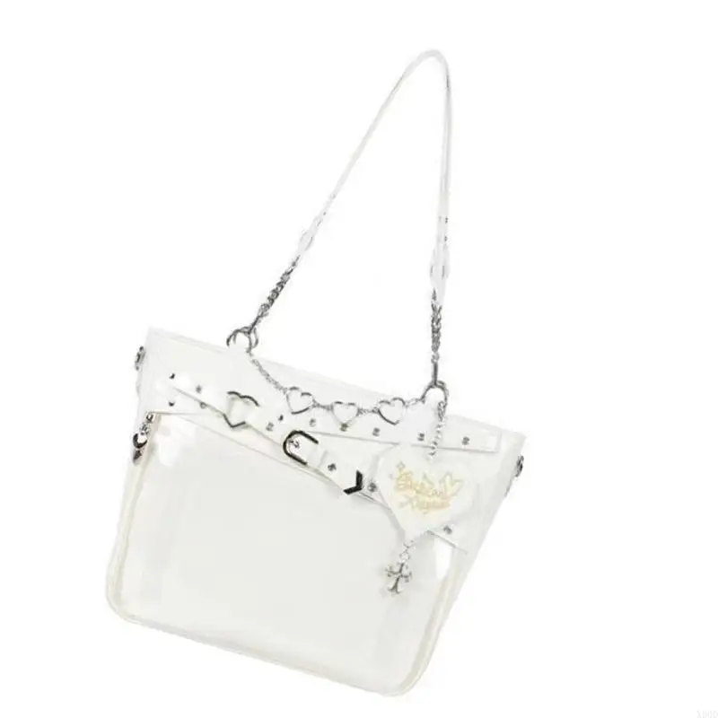 

X90D Clear Layer Crossbody Bag With Heart Chain PU Leather Shoulder Bags Handbag For Displaying Badges And Stickers In