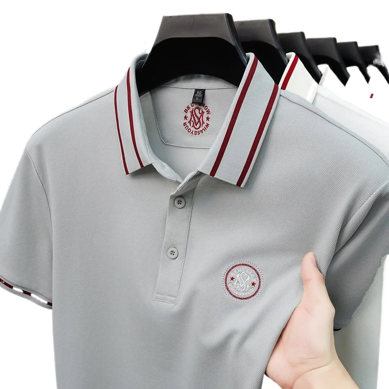 Camiseta de Manga Corta para Hombre, Nueva Colección de Verano, Mezcla de Fibra de Bambú y Algodón, Estilo Casual de Negocios, Polo Urbano para el Día a Día