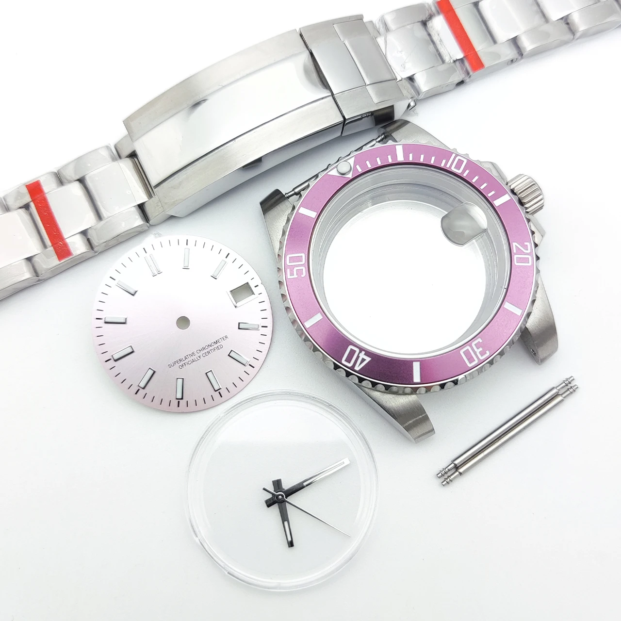 40mm NH35 Classic Mod Watch Case with Steel Bracelet,Sapphire Crystal Luminous Dial and Hands Date Window, Premium DIY Build Kit
